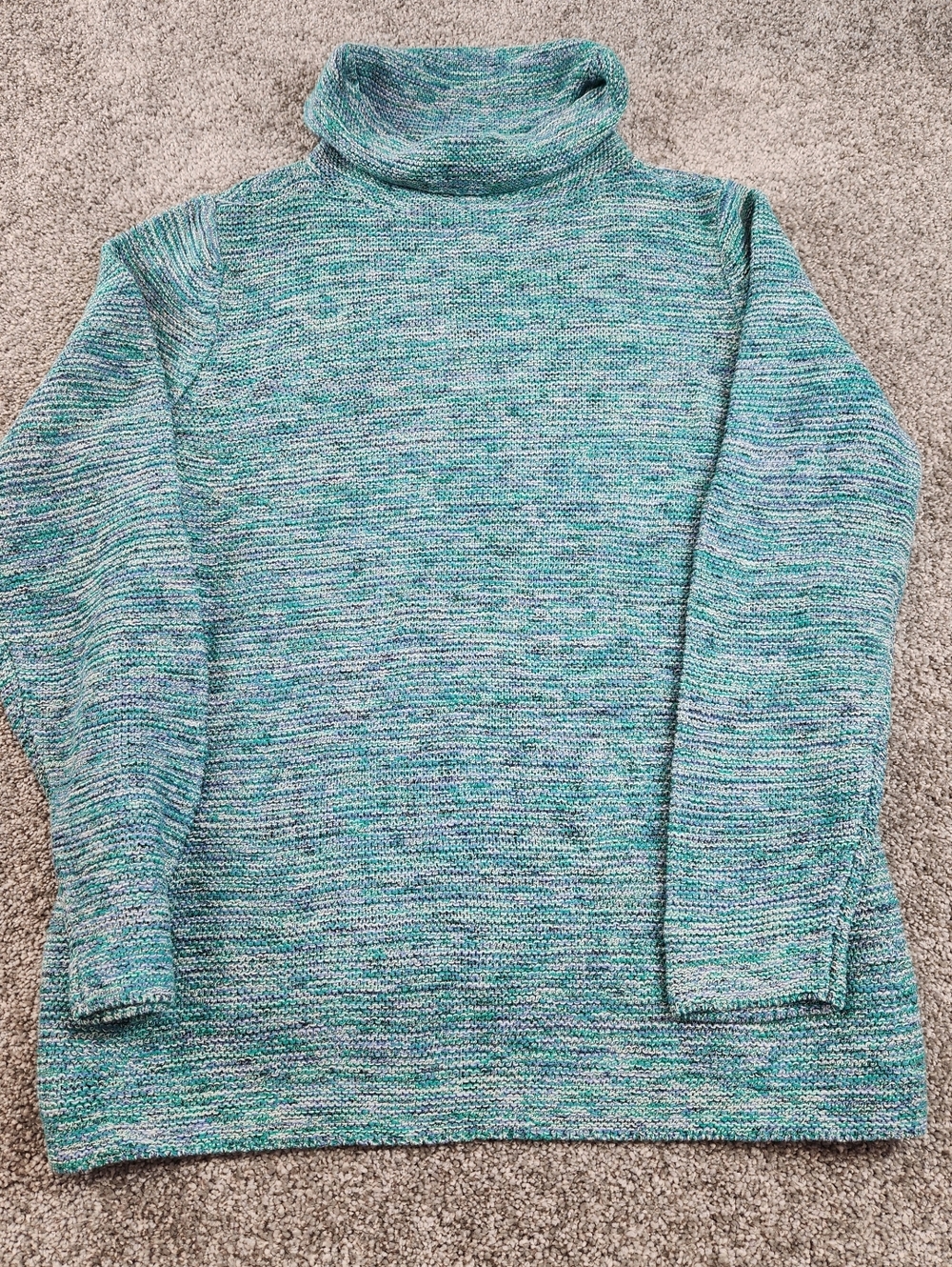 J. Jill Marled Knit Cowl Neck Sweater Size Large Teal Blue Green Pullover